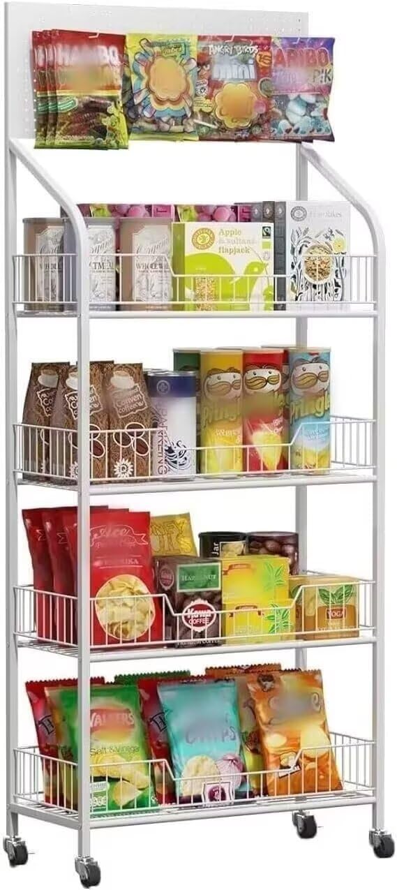 耐荷重200kg 多機能 陳列棚 ドリンク小さな食べ物おもちゃ 収納ラック スナックディスプレイラック 車輪とフック付き オーガナイザーホルダー 壁に向かって